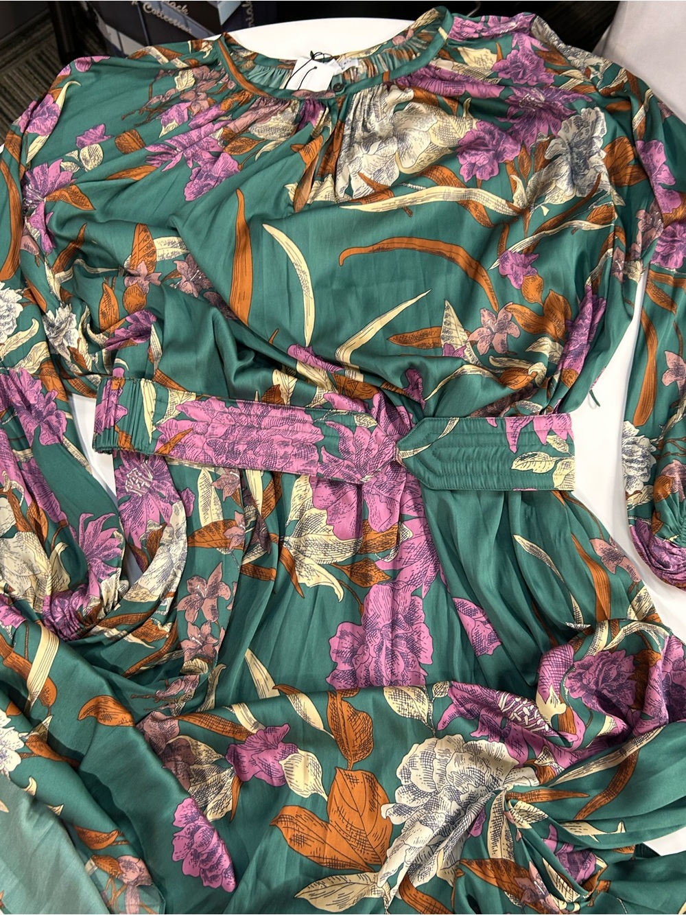 NWT Current Air Satin floral gown with belt size Large